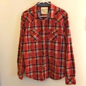 Aeropostale Mens Casual Long Sleeve Red Plaid Western Cowboy Style Shirt Size L
